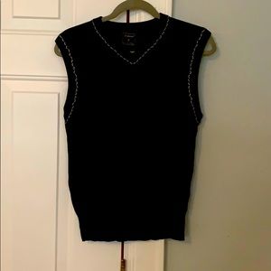 Black Sweater Vest with Beige Stitching - Medium